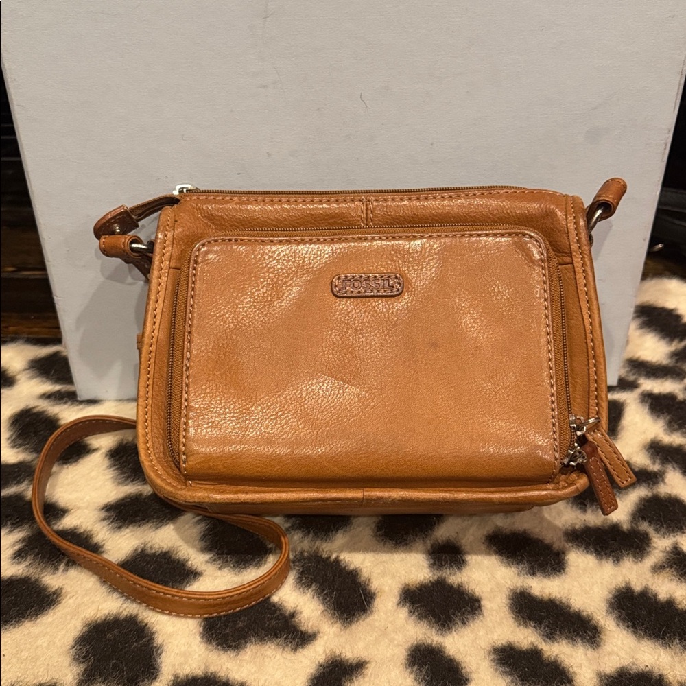 VTG Fossil Leather Purse Shoulder Bag Camel Tan Y2K
